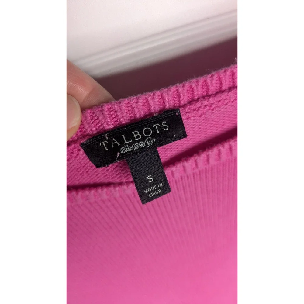 Talbots Womens Sweater Small Boat Neck 3/4 Sleeves Cotton Blend Bright Pink Knit - Picture 5 of 8